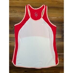 Nike Dri-FIT Running Tank Top Womens Medium Red White Colorblock Racerback Mesh